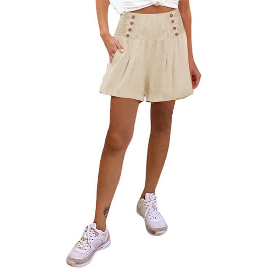 Damen elegante Shorts mit hohem Bund und Knopfdetail EB
