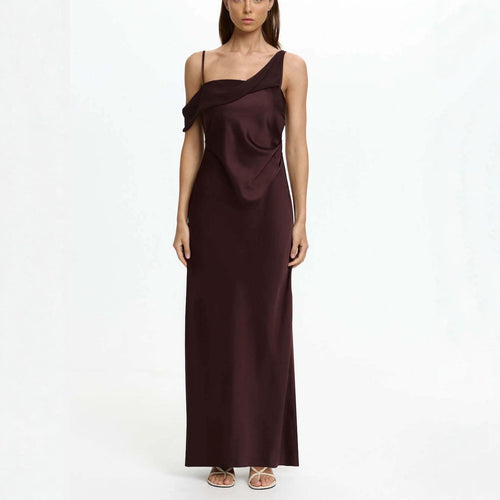 Damen Elegantes Maxikleid mit asymmetrischem Oberteil und fließendem Schnitt EB