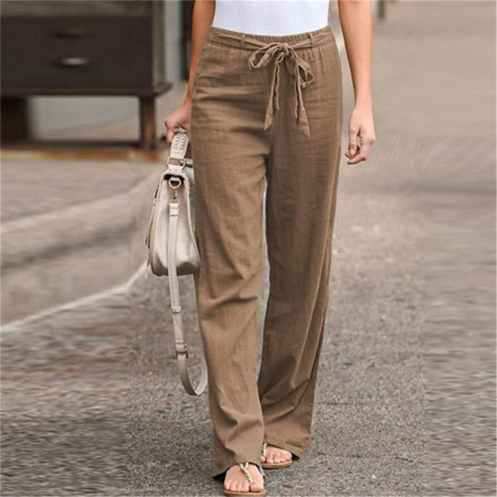 Damen nan weite Leinenhose mit Tunnelzugbund, geradem Bein und Eingrifftaschen EB