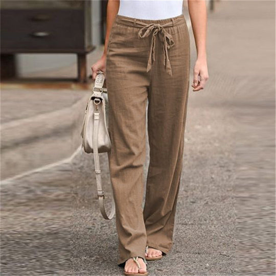 Damen nan weite Leinenhose mit Tunnelzugbund, geradem Bein und Eingrifftaschen EB