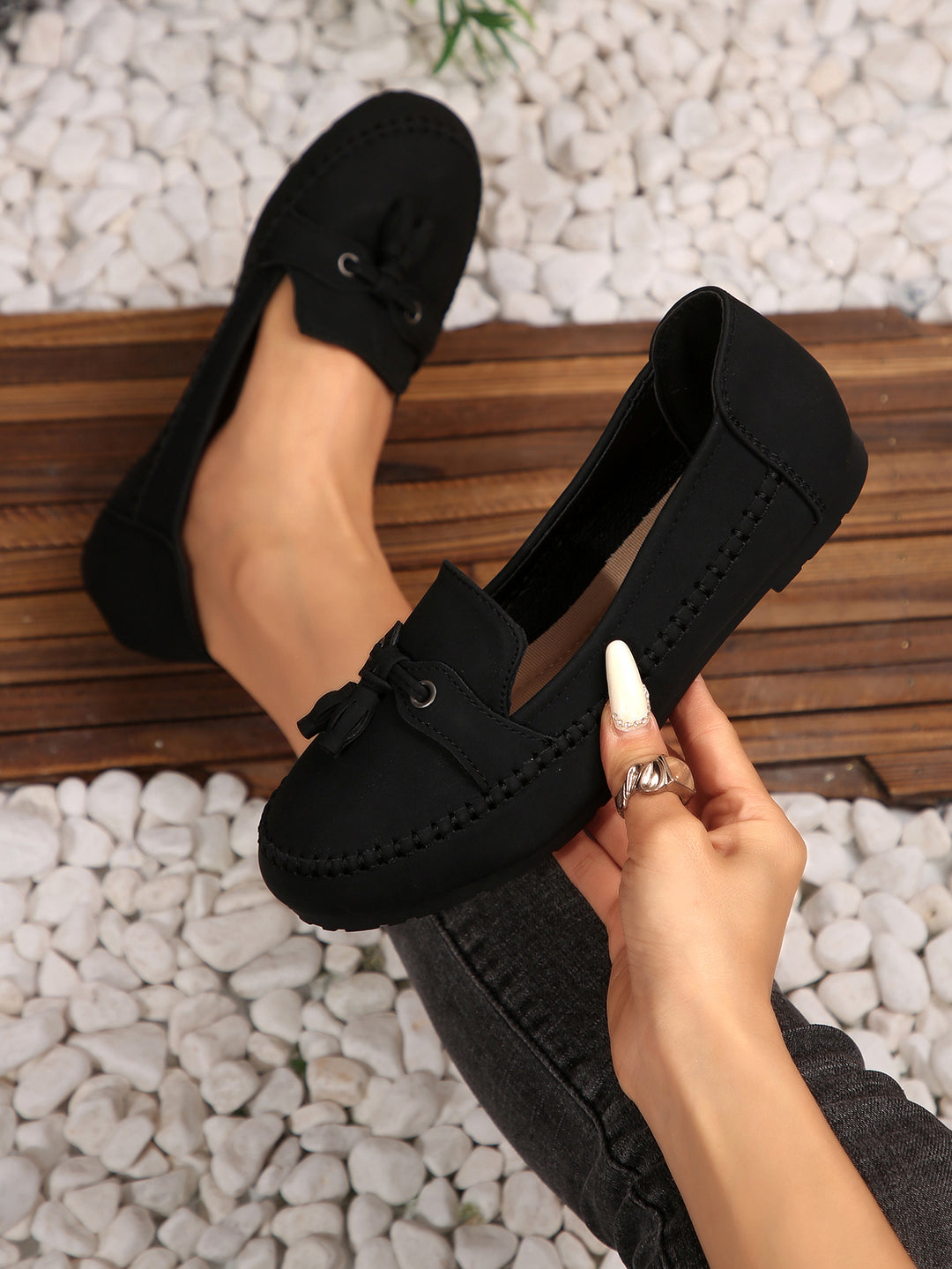 Damen Mokassins mit trendigem Fransen-Design und bequemer Sohle EB