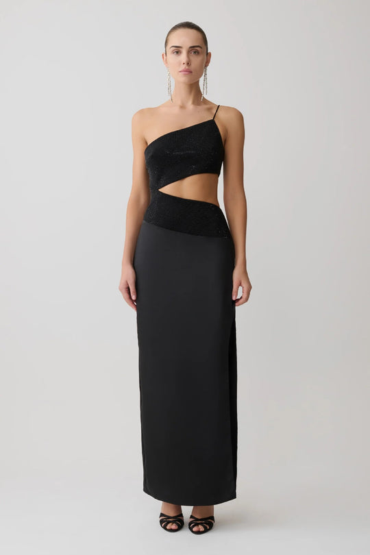 Damen Elegantes Maxikleid mit asymmetrischem Schnitt und raffiniertem Cut-Out EB