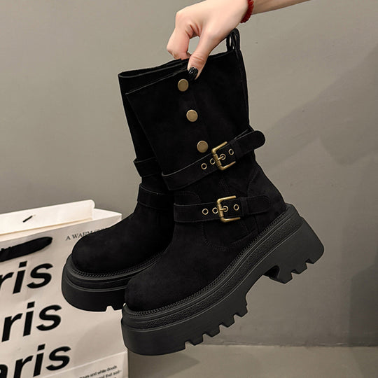 Damen Stiefeletten mit stylishen Schnallen und rutschfester Sohle EB