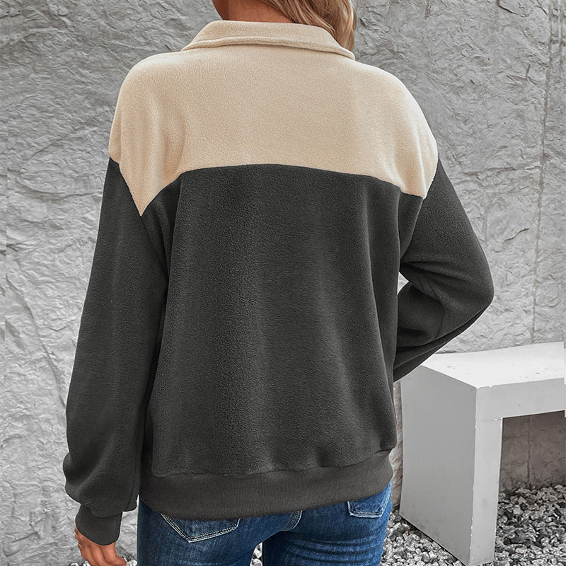 Damen Fleece-Pullover mit knopfbarem Kragen und praktischer Brusttasche EB