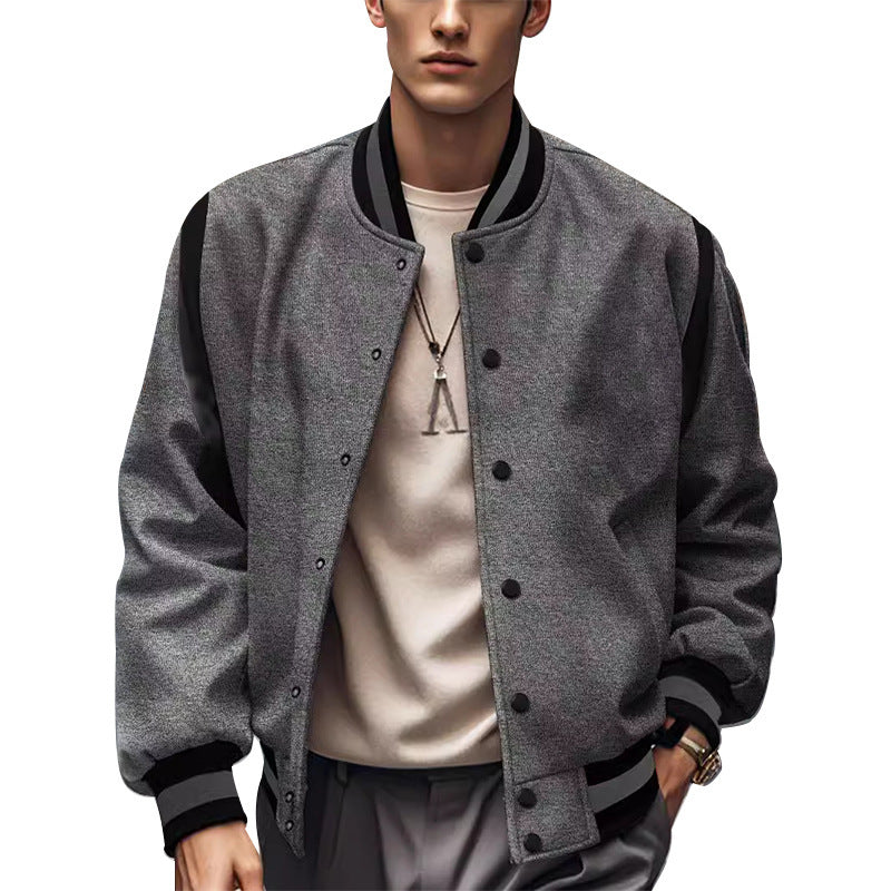 Herren Sportliche Collegejacke im retro Stil mit Kontrastärmeln und Druckknopfverschluss EB