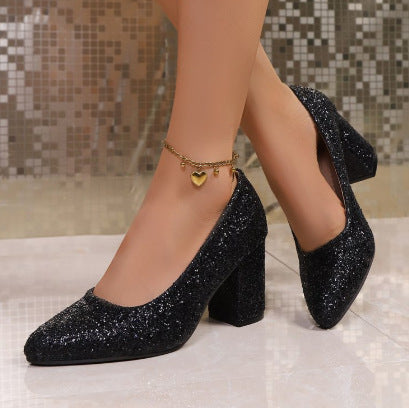 Damen Elegante Blockabsatz-Pumps mit schimmerndem Schlangenleder-Look EB