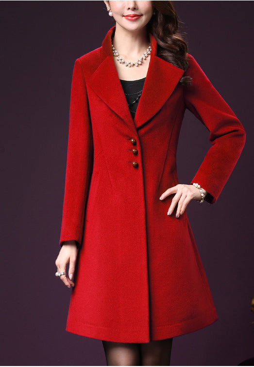 Damen klassischer, taillierter Wollmantel mit elegantem Revers EB