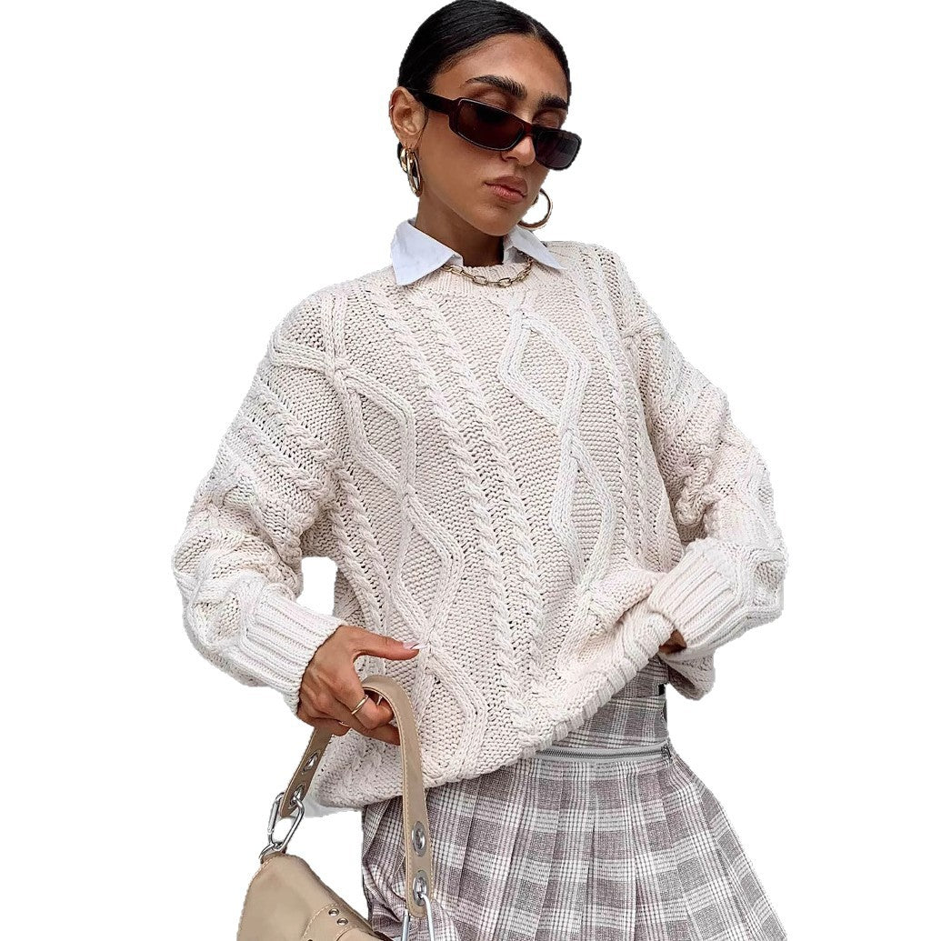 Damen Grobstrickpullover mit voluminösen Ärmeln und klassischem Zopfmuster EB