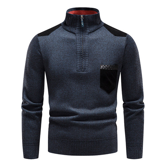 Herren hochwertiger Strickpullover mit modernem Reißverschluss und praktischer Brusttasche EB