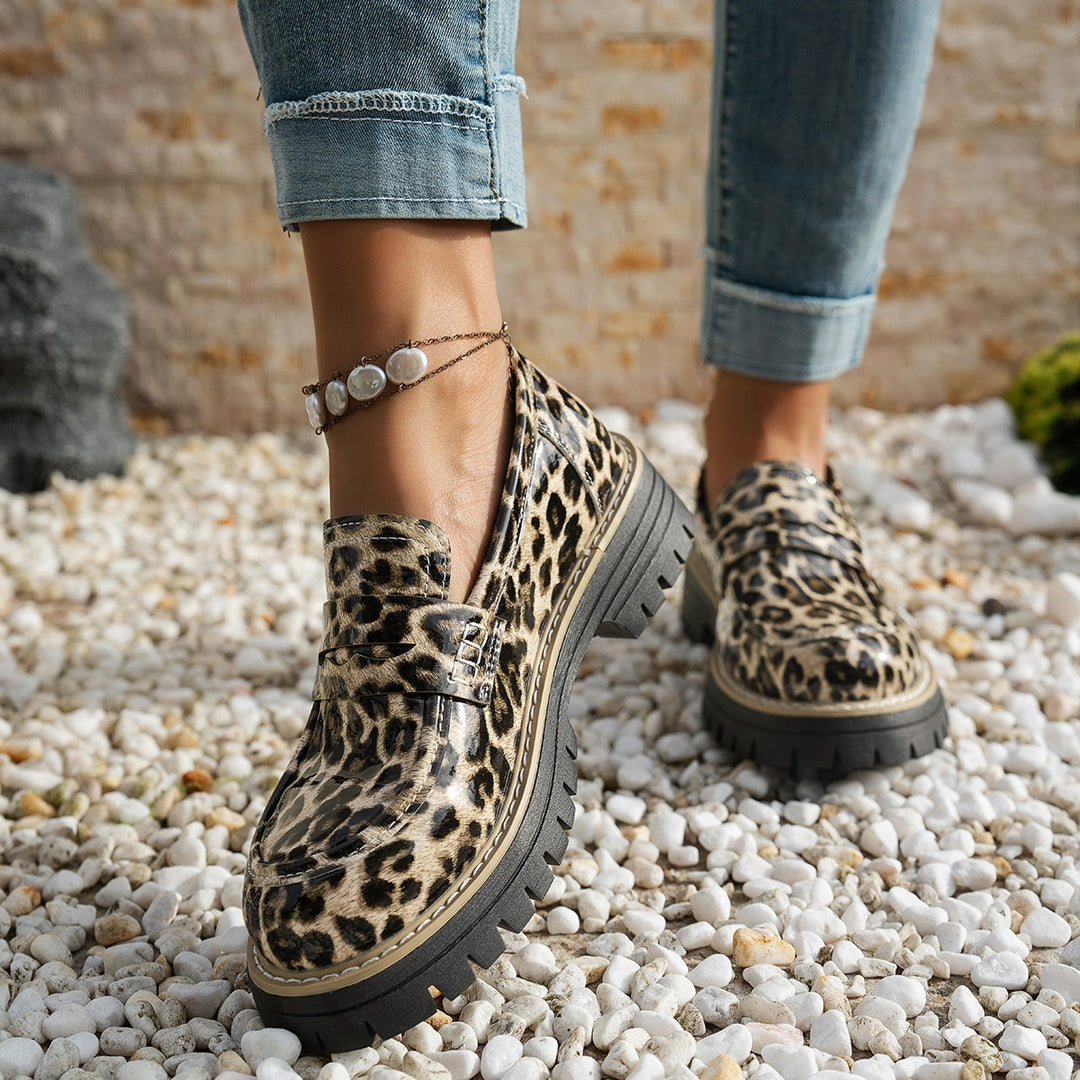 Damen Mokassins mit robustem Profil und trendigem Leopardenmuster EB