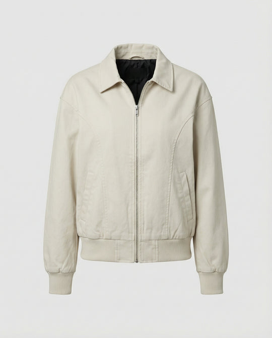 Damen leichte Blousonjacke aus Baumwollmix mit Hemdkragen, Ziernähten und elastischem Bund EB