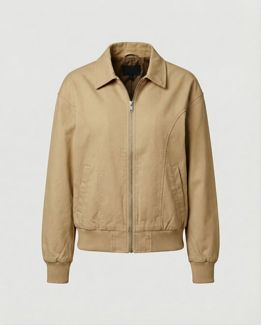 Damen leichte Blousonjacke aus Baumwollmix mit Hemdkragen, Ziernähten und elastischem Bund EB