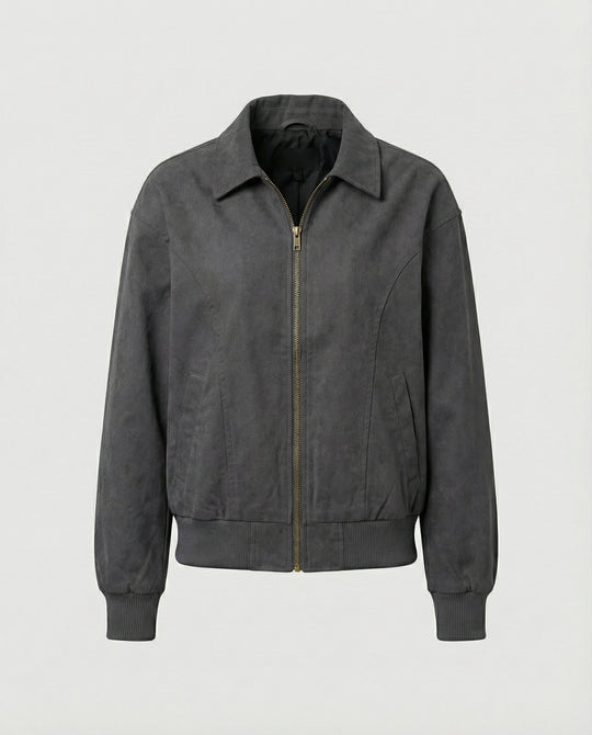 Damen leichte Blousonjacke aus Baumwollmix mit Hemdkragen, Ziernähten und elastischem Bund EB