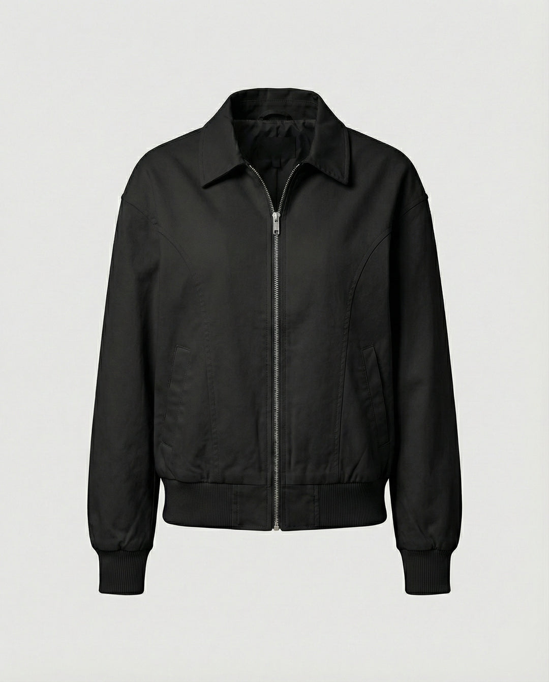 Damen leichte Blousonjacke aus Baumwollmix mit Hemdkragen, Ziernähten und elastischem Bund EB