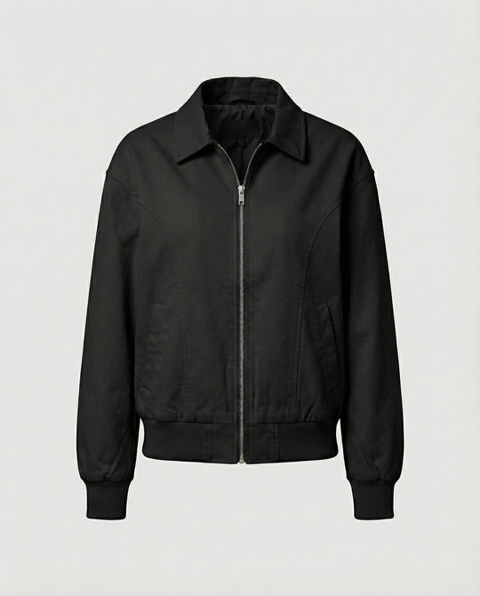 Damen leichte Blousonjacke aus Baumwollmix mit Hemdkragen, Ziernähten und elastischem Bund EB