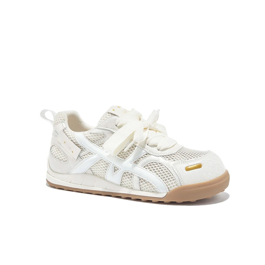Damen Atmungsaktive Freizeit-Sneaker mit trendigem Mesh-Obermaterial und verspieltem Schnürdesign EB