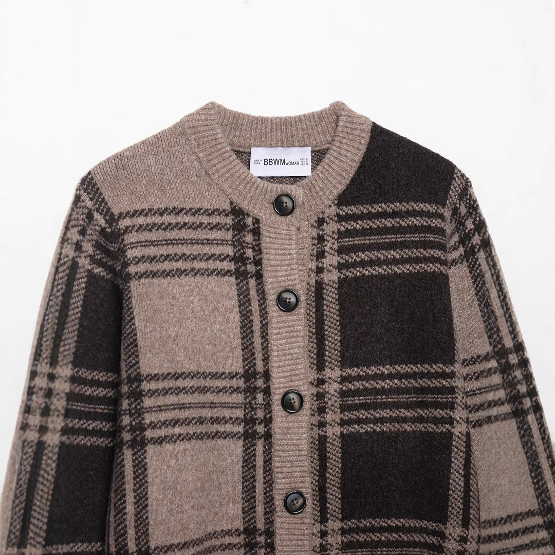 Damen Modische Karostrickjacke EB