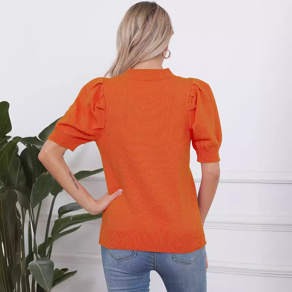 Damen Kurzarm-Pullover mit lässigem Kürbis-Motiv Heidi-Mode