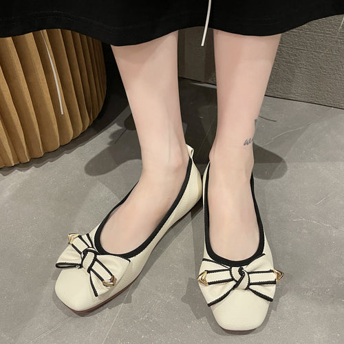 Damen Ballerinas mit dekorativem Schleifen-Detail und goldenen Akzenten EB