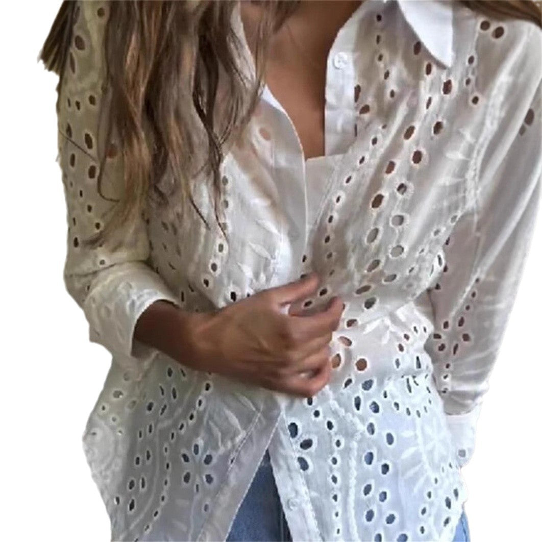 Damen elegante Bluse mit Durchbrüchsen EB