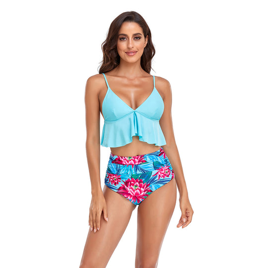 Damen Tankini-Set mit fließendem Oberteil und hochtaillierten Shorts EB