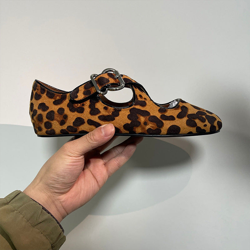 Damen Ballerinas mit elegantem Leopolddesign und modischem Schnallenakzent EB