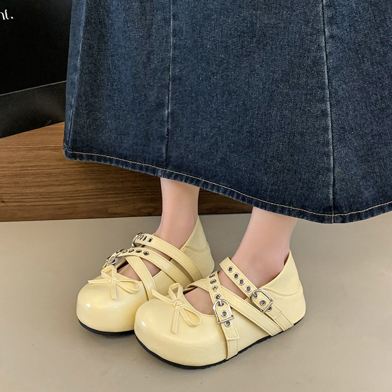 Damen elegante Schnürballetschuhe mit modischen Doppelriemen EB