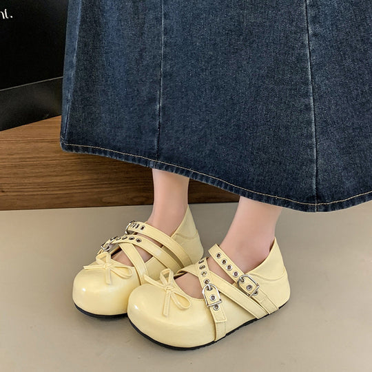 Damen elegante Schnürballetschuhe mit modischen Doppelriemen EB