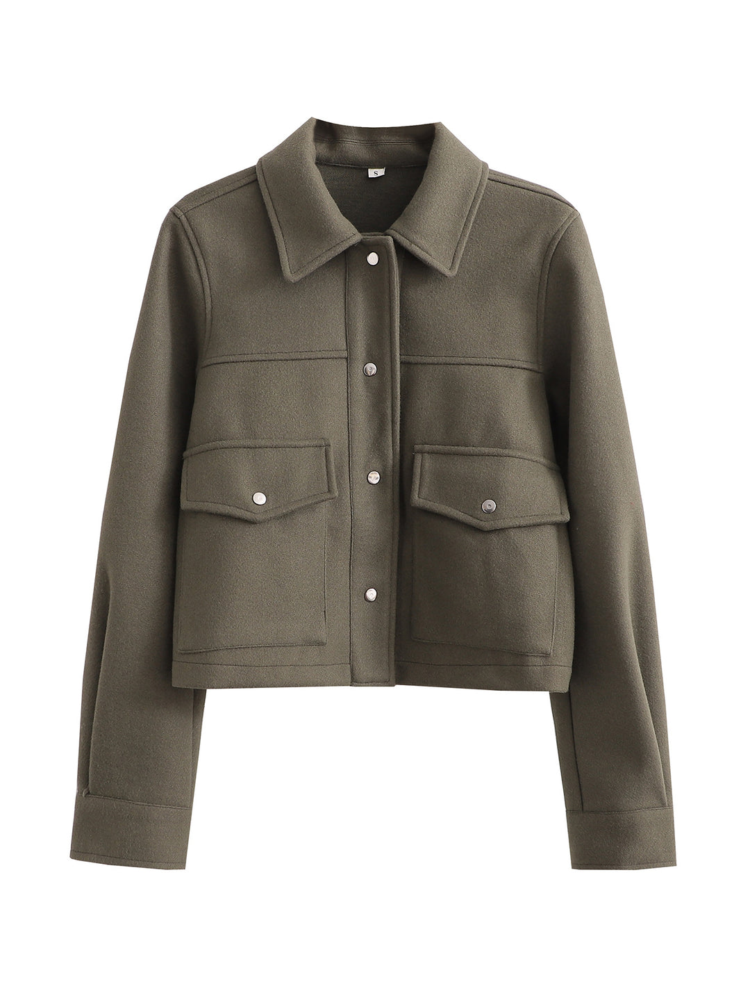 Damen Kurz geschnittene Wolloptik-Jacke mit Pattentaschen und Druckknöpfen EB
