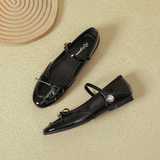 Damen elegante Ballerinas mit dekorativem Riemen und funkelndem Schmuckdetail EB