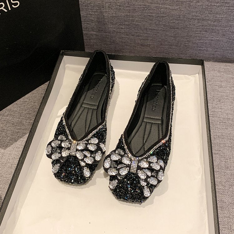 Damen Ballerinas mit funkelnden Strass-Applikationen und elegantem Schleifenakzent EB