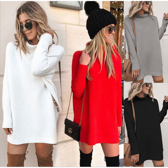 Damen Kuscheliges Oversize-Kleid mit Rollkragen und langen Ärmeln EB