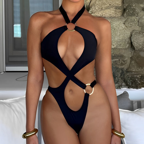 Damen Einteiliger Badeanzug mit innovativem Cut-Out und hochgeschlossener Halterung EB