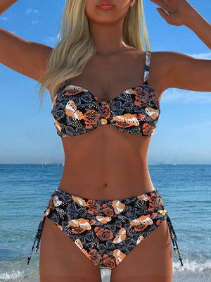 Damen Bikini-Set mit floralem Leopardenmuster und komfortablem Schnitt EB