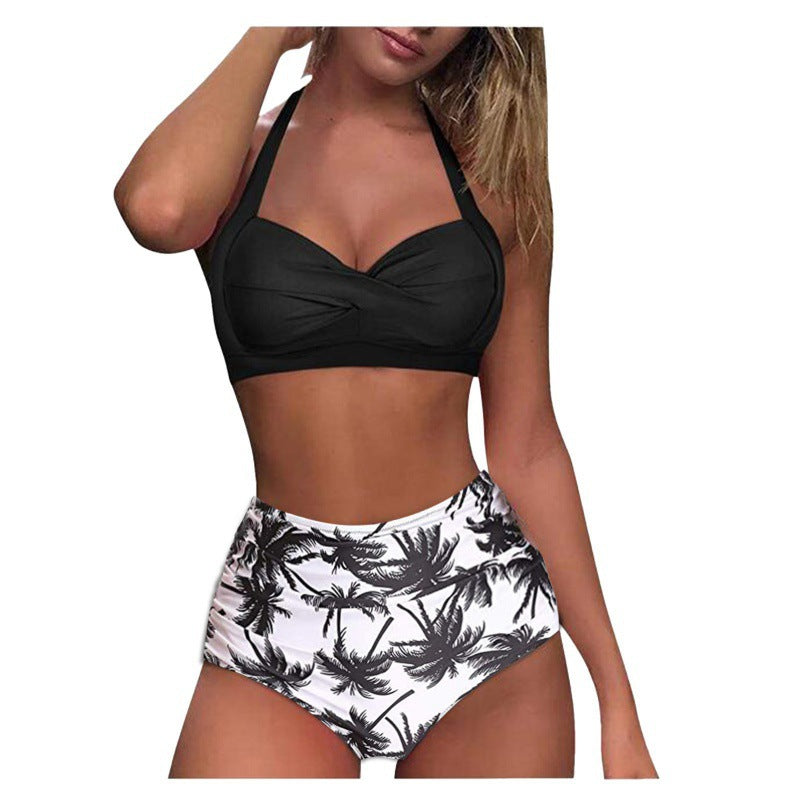 Damen Hochtaillierter Karobikini mit gerafftem Oberteil EB