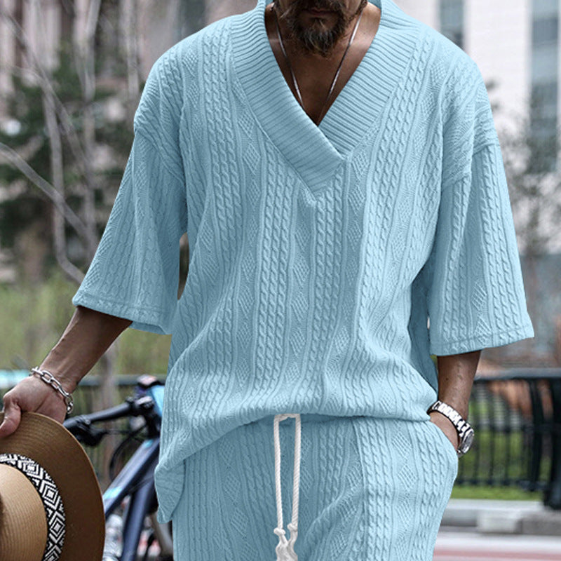Damen Oversized Kurzarm-Strickpullover mit tiefem V‑Ausschnitt und Zopfmuster EB