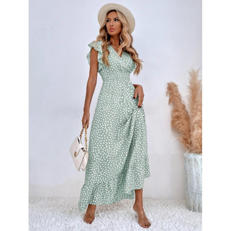 Damen Maxikleid mit Rüschendetails und verspieltem Muster EB