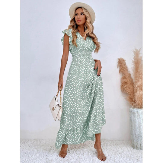 Damen Maxikleid mit Rüschendetails und verspieltem Muster EB