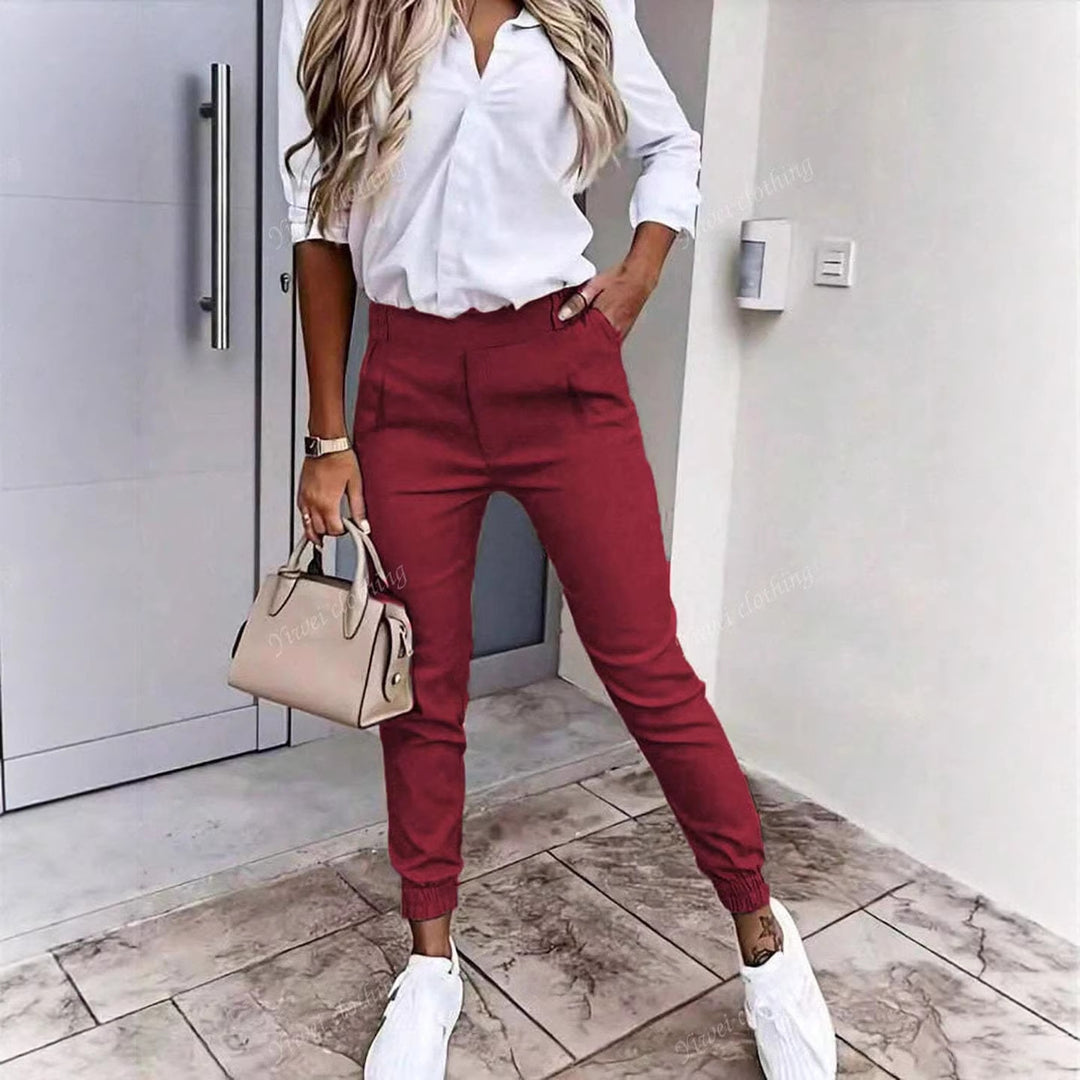Damen Enganliegende Chino-Jogger mit hohem Bund und elastischen Bündchen EB