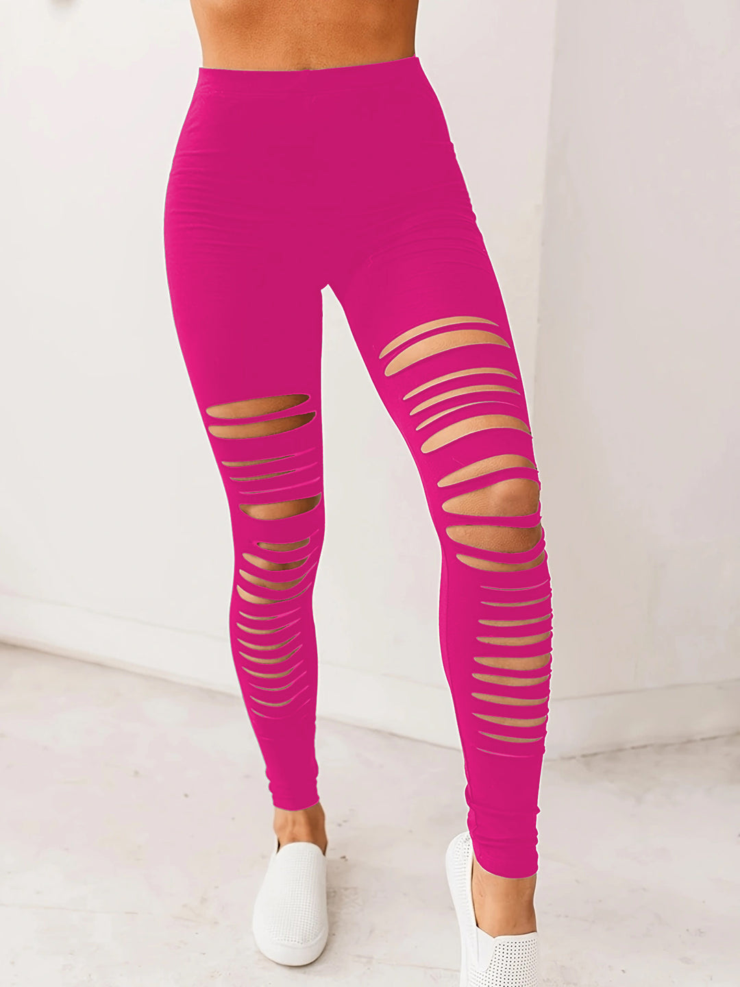 Damen Sportliche Leggings mit modischem Riss-Design EB
