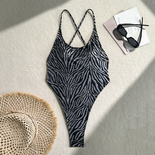 Damen Eleganter Einteiler mit einzigartigem Zebramuster EB