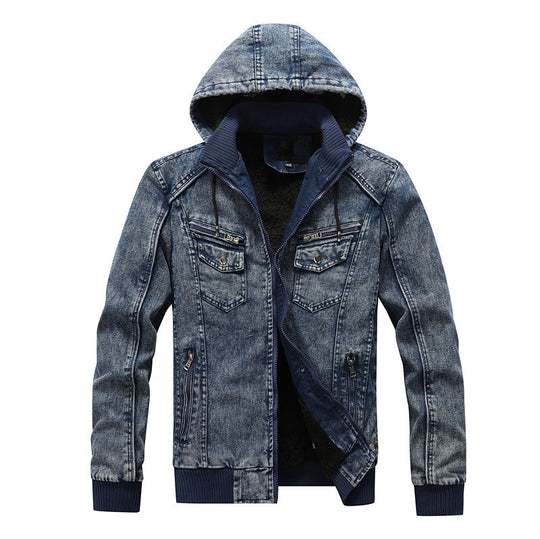 Herren gefütterte Jeansjacke mit Kapuze EB