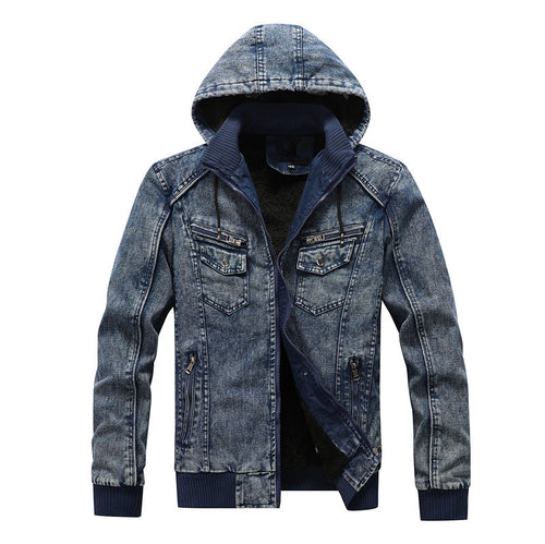 Herren gefütterte Jeansjacke mit Kapuze EB