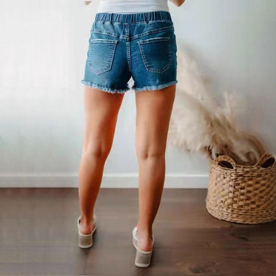 Damen Denim-Shorts mit elastischem Bund und modischen Destroyed-Elementen EB