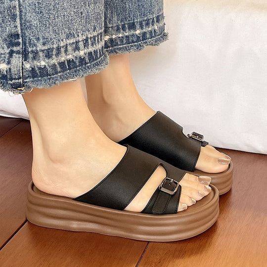 Damen bequeme Plateau-Pantoletten mit modischem Riemendesign EB