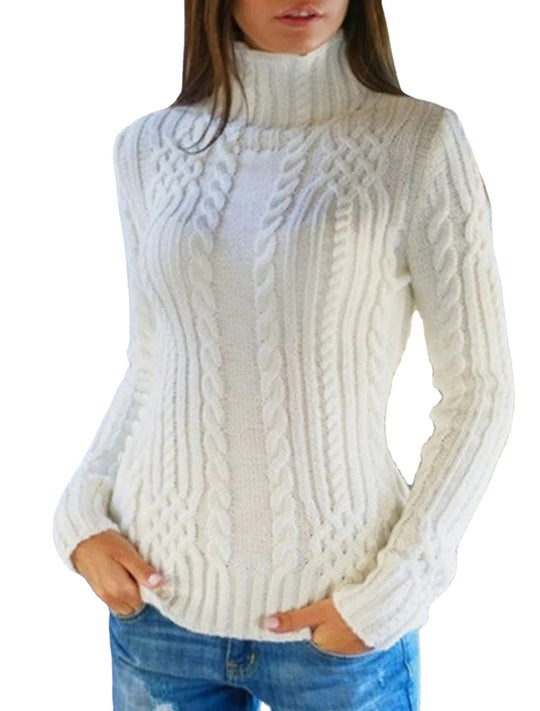 Damen Rolkragenpullover mit Zopfmuster und bequemer Passform EB