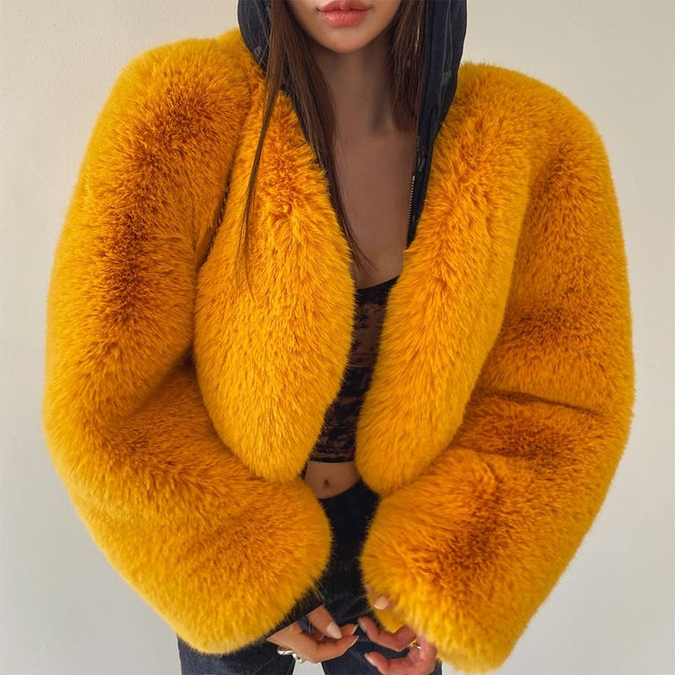 Damen Oversized Plüschjacke mit langen Ärmeln EB