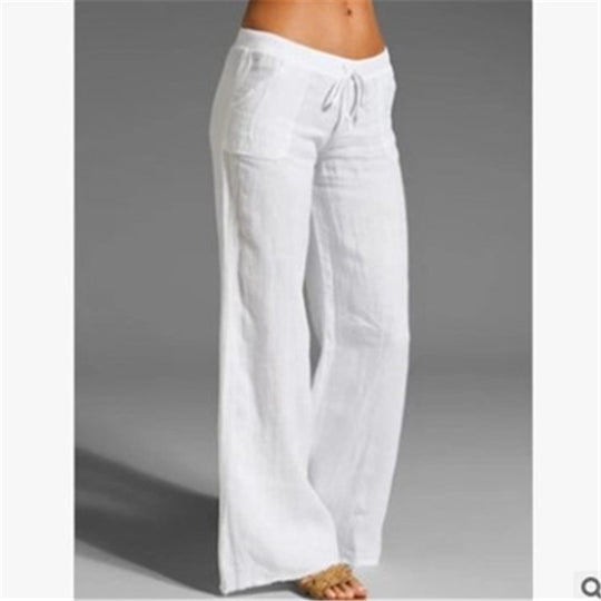 Damen weite Leinenhose mit hochgezogenem Bund und seitlichen Taschen EB