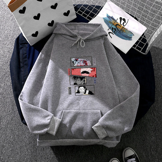 Damen nan Oversize Kapuzenpullover mit Manga-Frontprint und Kängurutasche EB