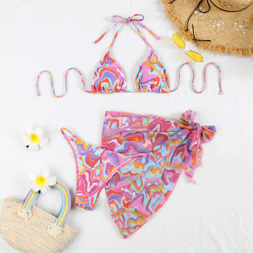 Damen Triangel-Bikini mit modischem Karomuster und praktischer Wickelrobe EB